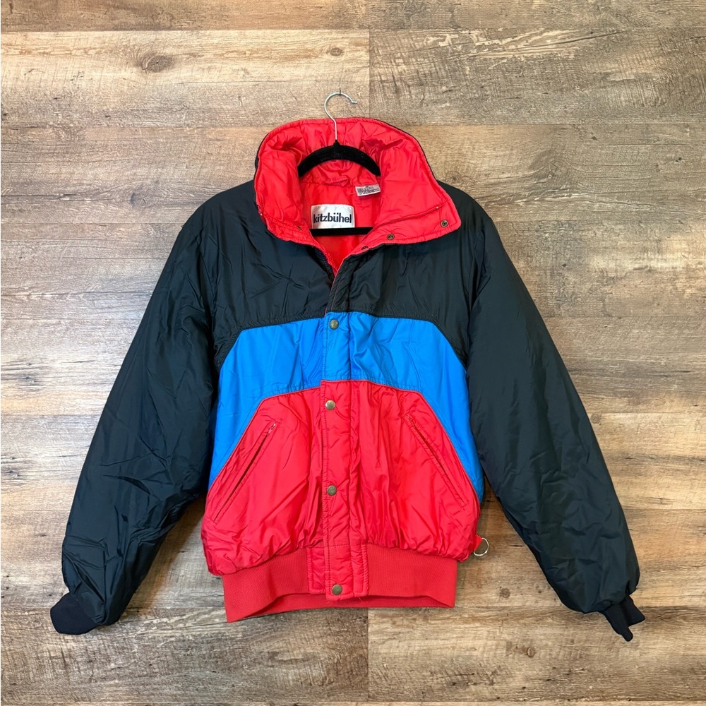 Vintage Kitzbühel 80s Colorblock Puffer Jacket – Red, Blue & Black – Size M